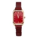 Orologio vintage da donna con quadrante rosso quadrato e cinturino a maglia milanese - Rosso