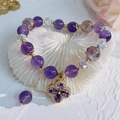 Elegante paarse amethist armband met vergulde klavertje vier zirkoon bloem hanger - Amethist Klavertje Vier Hanger