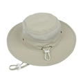 Detail of khaki sun hat featuring breathable mesh panel and adjustable white chin strap - Size 48 (6 Months-2 Years Old) / Beige
