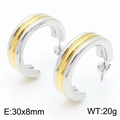 Pendientes de aro bicolores de plata y oro en forma de C de metal 30x8mm - 30x8mm / Dorado Bicolor (KE114125-KFC)
