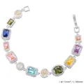 Detail view of multicolored gemstone luxury bracelet with 11mm width and 185mm length - VL661 White Gold Multi-color Stone Box Buckle Bracelet