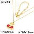 Golden stainless steel necklace with cute red cherry pendant for women fashion accessory - Gold Round Red Ruby Cherry Pendant (KN295050-GC)