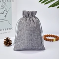 Gray drawstring linen jewelry pouch with natural texture for storage and packaging - Gray