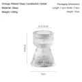 European vintage ribbed glass candle holder with hourglass shape, 9.5cm height - Vintage Ribbed Glass Candle Holder / Single Piece