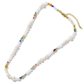 Colorful beaded necklace featuring white pearls and vibrant spacers with a gold clasp - Large Pearl and Colorful Beads Style (B-N24010201A)
