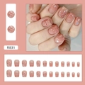 Peach pink gradient press-on nails with white firework patterns and star accents - R831 Beautiful Fireworks
