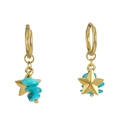 Boucles d'oreilles créoles 18k en acier doré avec étoile et pierre de turquoise bleue - Or 18K / Doré