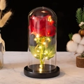 Rosa rossa stabilizzata in cupola di vetro con luci LED su base nera - Base Nera