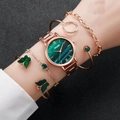 Coffret montre femme or rose avec cadran vert et bracelet à motif papillon - Ensemble bracelet de montre YOLAKO or rose cadran vert (3031)