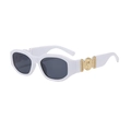 White wide-frame sunglasses with gold tiger head emblem and dark grey lenses - White Frame Gray Lens