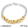 Pulsera de cadena bizantina bicolor plata y oro de acero inoxidable de 6mm - Costura de Plata y Oro (KB186469-Z)