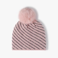 Gorro de punto rosa con rayas, pompón de piel sintética y detalles de purpurina - Rosa