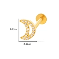 Golden crescent moon labret stud earring with zircon inlay in F136 titanium material - Moon / Gold