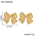 Minimalist 14K gold plated stainless steel bow knot earrings, 2.7cm wide and 2.2cm high - HE47308DW0 Gold Embossed Bow