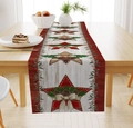 Detail of Christmas linen table runner with vintage wood grain, red stars and pine cones - Vintage Wood Grain/Pine Cone/Red Star / 33*183cm