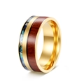9mm gold titanium ring featuring koa wood and colorful abalone shell inlays - US 6 / Gold