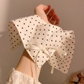 Beige oversized scrunchie with black polka dots and an elegant bow for women - Beige Polka Dot