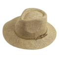 Classic Panama straw hat in light khaki with brown leather belt and gold buckle - 58cm One Size / Khaki