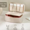 Beige travel underwear organizer bag with dual zipper and elastic storage pockets - Single Layer Flat Bag / Beige
