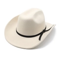 Chapeau de cowboy en laine beige avec large bord et ruban décoratif noir tressé - M (56-58cm) / Beige