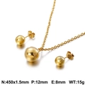 Minimalist 18K gold-plated stainless steel jewelry set with round bead necklace and earrings - Gold Large Round Bead Style (KS115070-Z) / Pendant 12mm + Studs 8mm