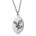 Polished stainless steel oval necklace with Holly leaf and berry engraving variant - December Holly (KN227545-Z)