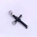 Pendentif croix en acier inoxydable pour homme avec détails en fil torsadé argent et noir - Pendentif Seul (Sans Chaîne) / Pendentif Fil d'Acier Noir Uniquement