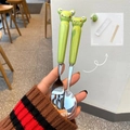 Portable stainless steel cutlery set with green frog handles and storage box - Frog Spoon Fork Chopsticks Set (With Box)