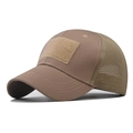 Detail of tactical baseball cap featuring square hook-and-loop patch and mesh back - Khaki (Mesh)