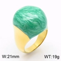 Golden titanium steel ring with green marbled enamel dome design and 21mm wide band - US 6 / Gold Green Marble
