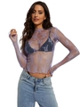 Haut sexy en dentelle florale violette transparente à manches longues avec volants - M / Violet Taro