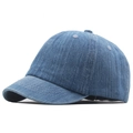 Short brim baseball cap in navy blue washed denim with white pinstripe pattern - Middle Blue Striped