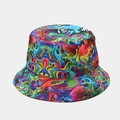 Dettaglio cappello a secchiello reversibile con stampa astratta colorata e tesa larga - M / Stile Schizzi Astratti Colorati