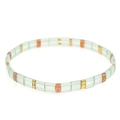Bohemian Tila beaded stretch bracelet with light cyan, gold, and iridescent orange tiles - Pale Cyan/Gold/Iridescent Orange (TL-B190250D)
