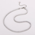Silver finish stainless steel tennis necklace with single row of sparkling zircons - 4mm Width 40+5cm Length / Steel