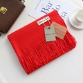 Elegant red winter scarf with fringe details and brand tags on flat lay background - Red / 200cm