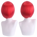 Korte rode bob cosplay pruik met gladde haarstyling van voren en achteren gezien - Rood