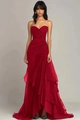 Détail de robe de soirée bordeaux montrant les volants superposés et le chiffon - S / Rouge