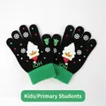 Gants en tricot d'hiver pour enfants avec motifs de Noël et poignets verts - Écran Tactile Plein Doigt Style Père Noël / Noir / Enfants