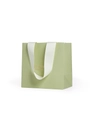 Edle hellgrüne Geschenktüte mit weißen Satingriffen und goldener Best Wishes Aufschrift - Matcha Grüne Handtasche / Mehrzweckbeutel