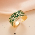 Evil eye open ring in 18K gold plated finish with green enamel and clear zirconia stones - Adjustable Open / 10115-Green
