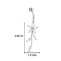 Silver flower belly ring with zircon inlays measuring 3.09cm long and 1.21cm wide - Long Flower Style (0168-11#) / Silver