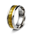 Polished silver stainless steel men's ring with gold textured cross pattern band - Gold with Gold Gear / US 6