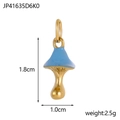 Detail view of colorful mushroom pendant showing size 1.8cm x 1.0cm and weight 2.5g - Gold + Sky Blue