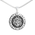 Stainless steel Leo zodiac necklace with silver lion relief and round pendant - Leo Pendant