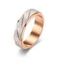 Detail of a rose gold spinner ring featuring a matte silver textured center stripe - Rose Gold