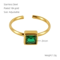 Detail of 18k gold plated stainless steel ring with a green square zircon stone - Square Green Zircon