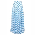 White tiered skirt with blue heart print and ruffled hemline in a long length - One Size / Blue Umbrella Skirt