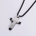 Collana da uomo con pendente a croce bicolore in acciaio inossidabile argento e nero - Croce bicolore nera (con catena) / Nero/Argento
