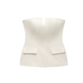Top a fascia bianco con taglio sartoriale e piccolo scollo a V presentato in piano - Bianco